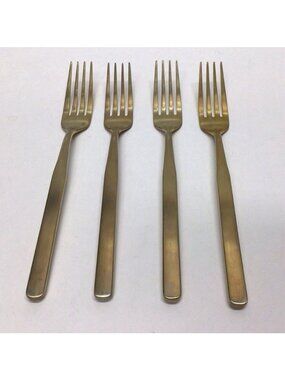 Cambridge Stainless Steel Gold Tone Finish Plain Flat Tip 4 Dinner Forks 8 1/4"